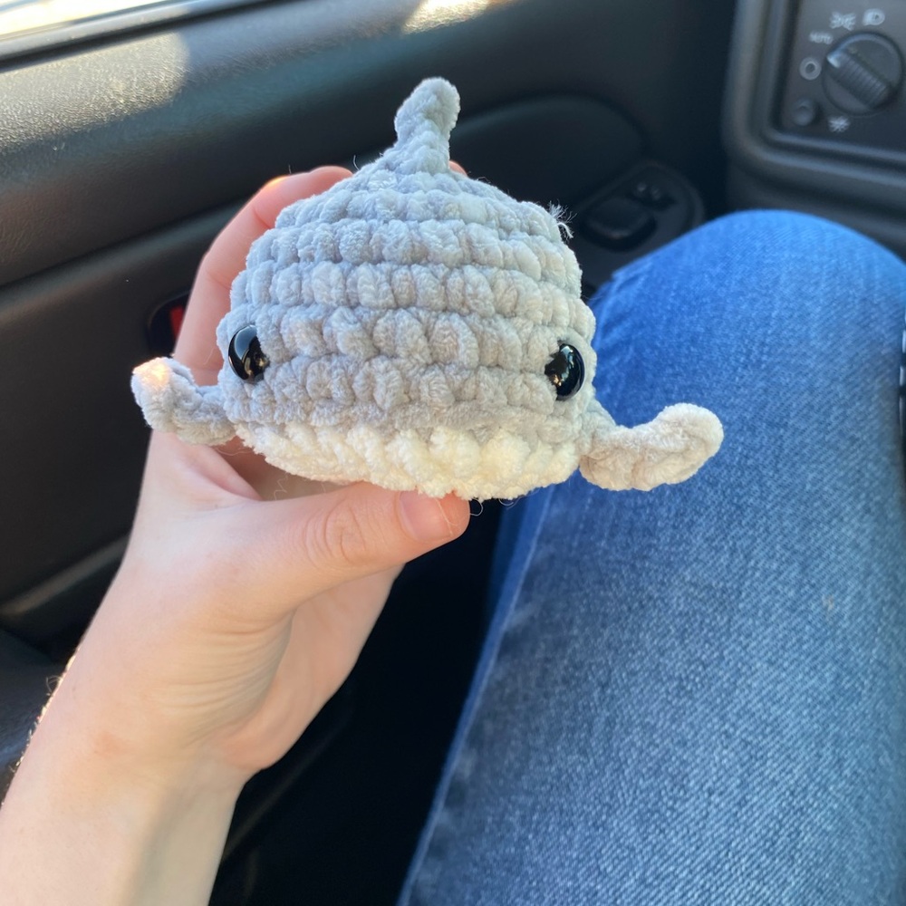 Gray and White Crocheted shark Plush